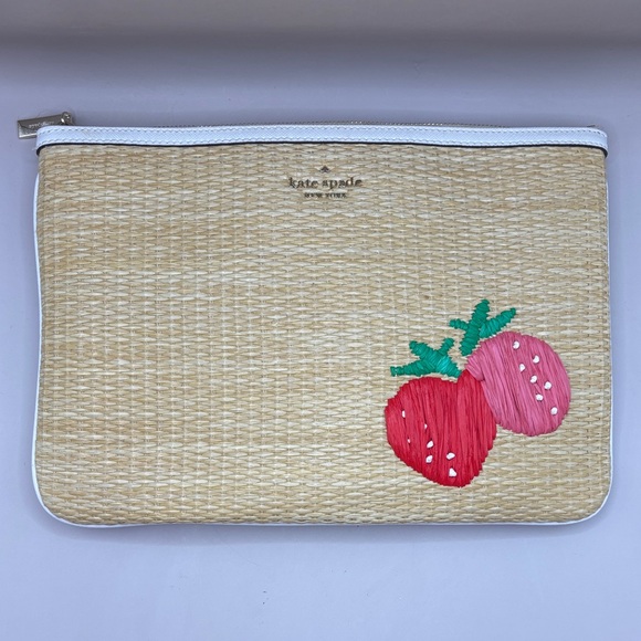 Kate Spade Straw Clutch with Red and Pink Embroidery - Picture 1 of 7